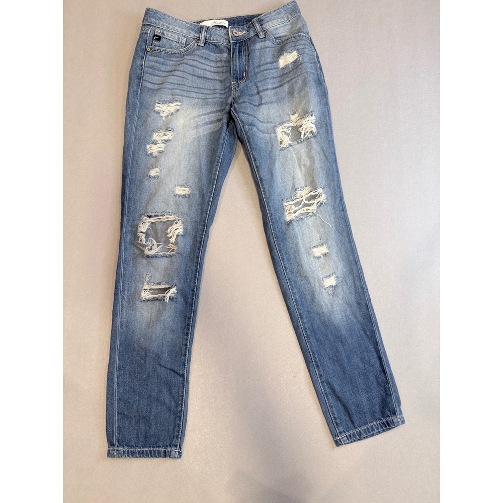 KanCan Distressed Boyfriend Jeans Medium Wash High Rise Shredded Size 3/25